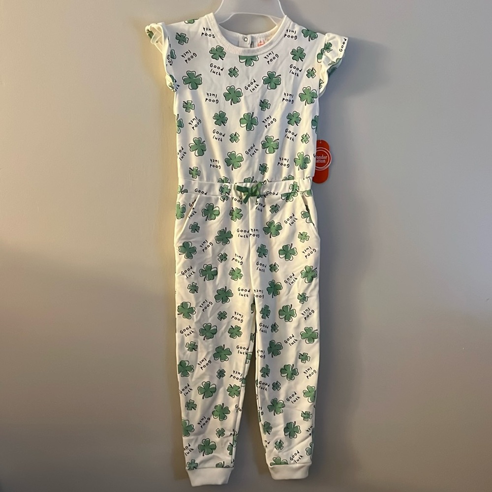 Good Luck Shamrock ROMPER / JUMPSUIT 4-leaf Clovers for Spring * Girls size 3T *